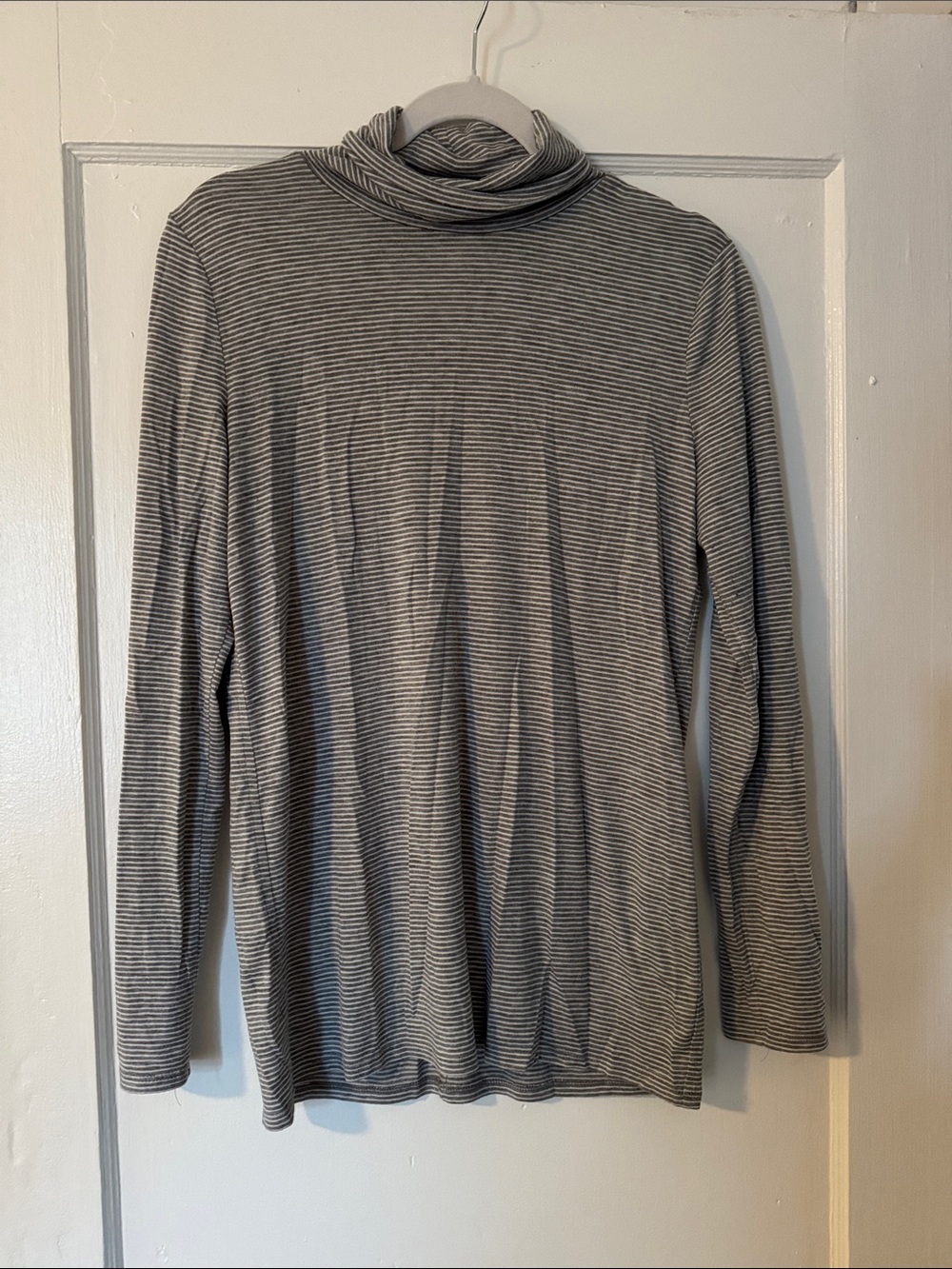 Lou & Grey Super Soft Striped Gray Turtleneck Sweater